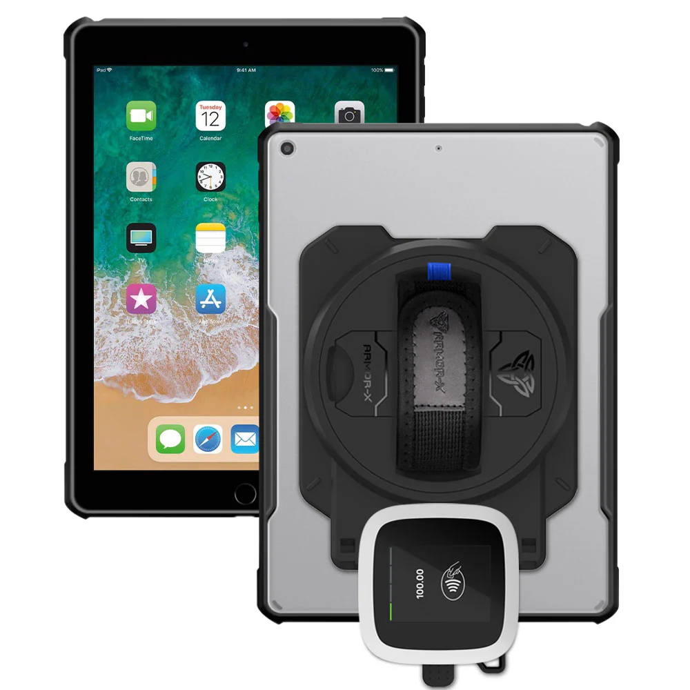 EX2-DAN-iPad-N2 | iPad 9.7 ( 5th / 6th Gen.) 2017 / 2018 | Ultra Slim 4 Corner Anti-Impact Tablet Case With Revolut Card Reader Holder