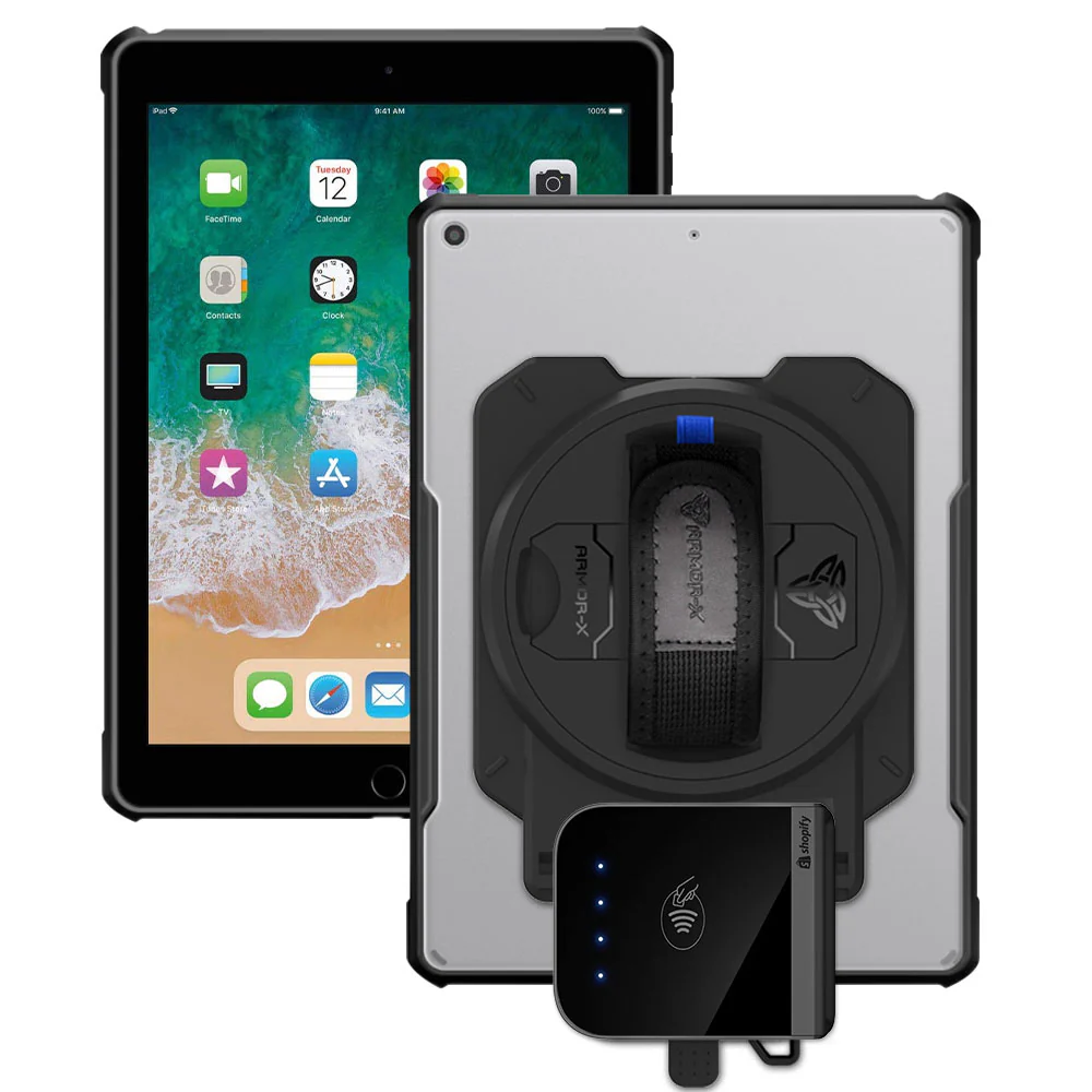 EX2-DAN-iPad-N2 | iPad 9.7 ( 5th / 6th Gen.) 2017 / 2018 | Ultra Slim 4 Corner Anti-Impact Tablet Case With Shopify Tap & Chip Card Reader Holder