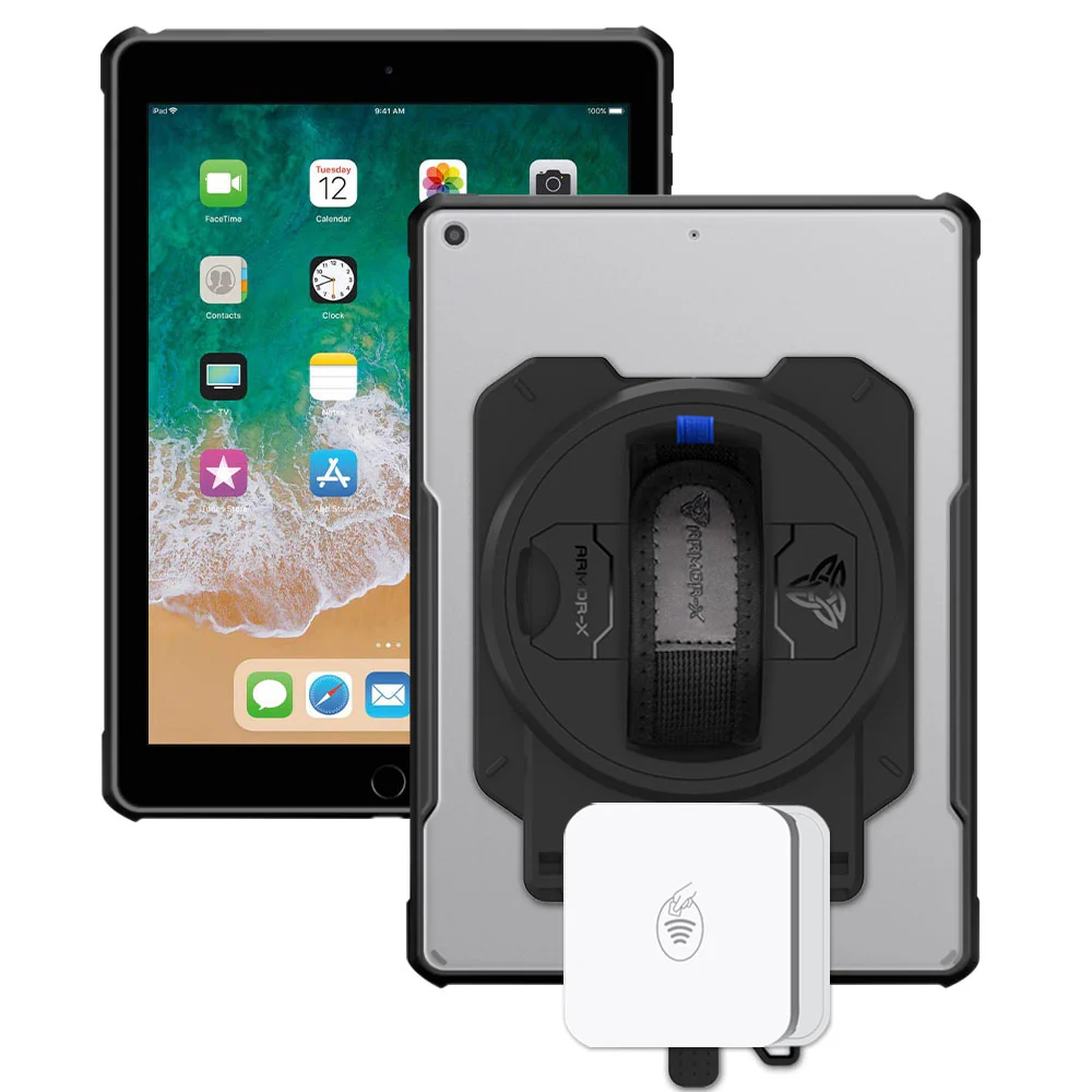 EX2-DAN-iPad-N2 | iPad 9.7 ( 5th / 6th Gen.) 2017 / 2018 | Ultra Slim 4 Corner Anti-Impact Tablet Case With Stripe Reader M2 Card Reader Holder