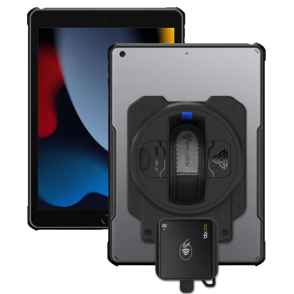 EX2-DAN-iPad-N3 | iPad 10.2 (7th & 8th & 9th Gen.) 2019 / 2020 / 2021 | Ultra Slim 4 Corner Anti-Impact Tablet Case With BBPOS Chipper 3X Card Reader Holder