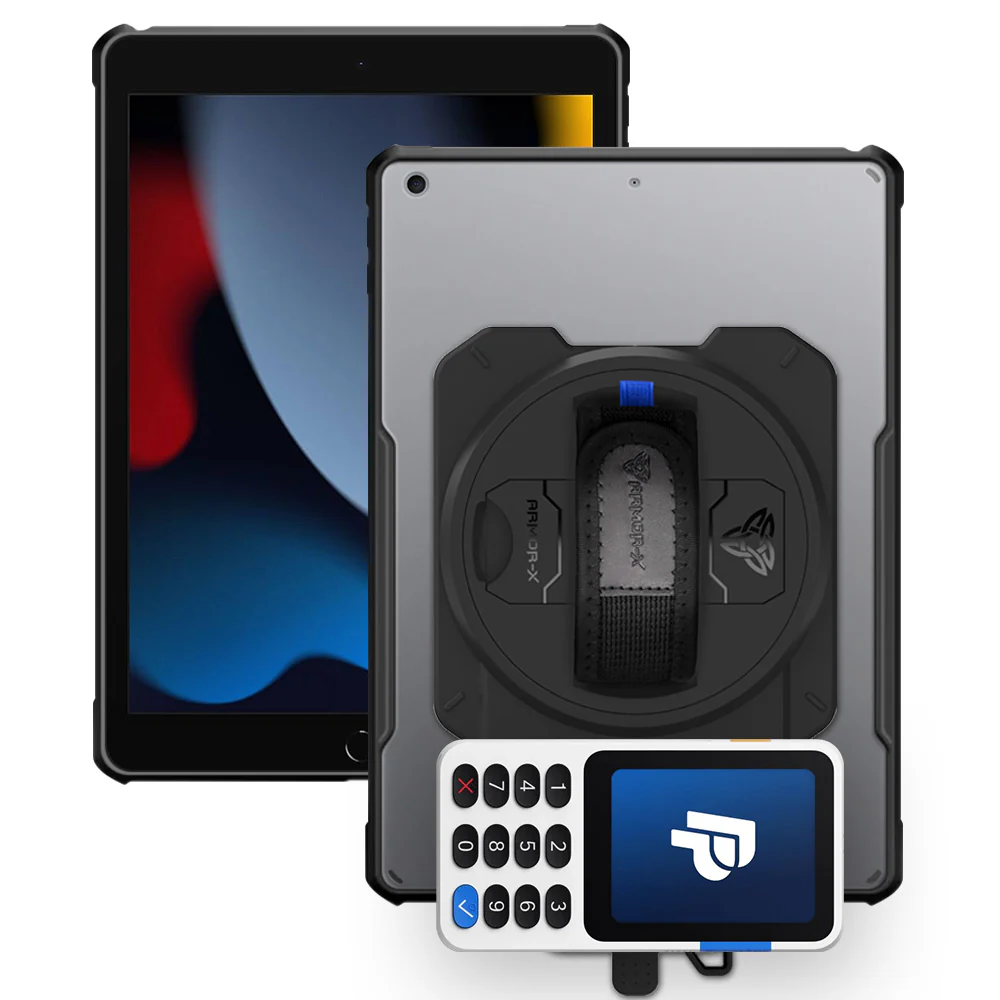EX2-DAN-iPad-N3 | iPad 10.2 (7th & 8th & 9th Gen.) 2019 / 2020 / 2021 | Ultra Slim 4 Corner Anti-Impact Tablet Case With PayPal Reader Zettle V3 Holder