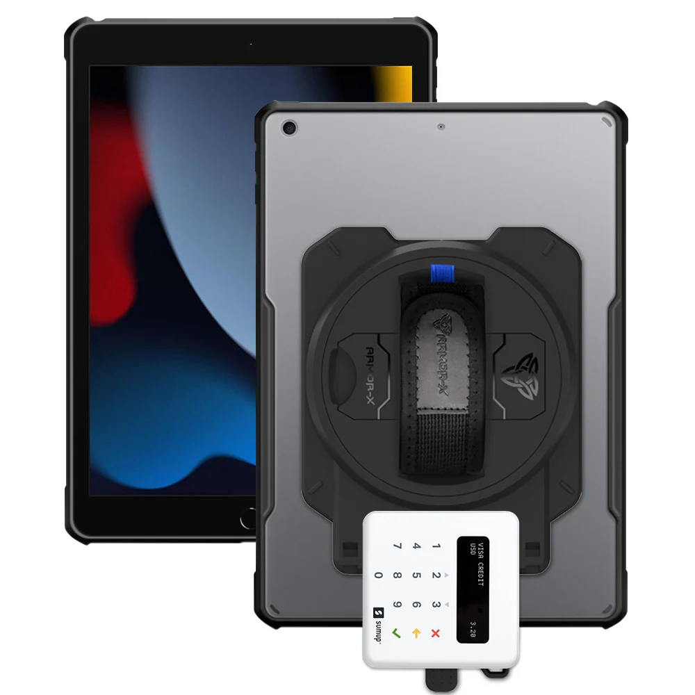 EX2-DAN-iPad-N3 | iPad 10.2 (7th & 8th & 9th Gen.) 2019 / 2020 / 2021 | Ultra Slim 4 Corner Anti-Impact Tablet Case With Sumup Card Reader Holder