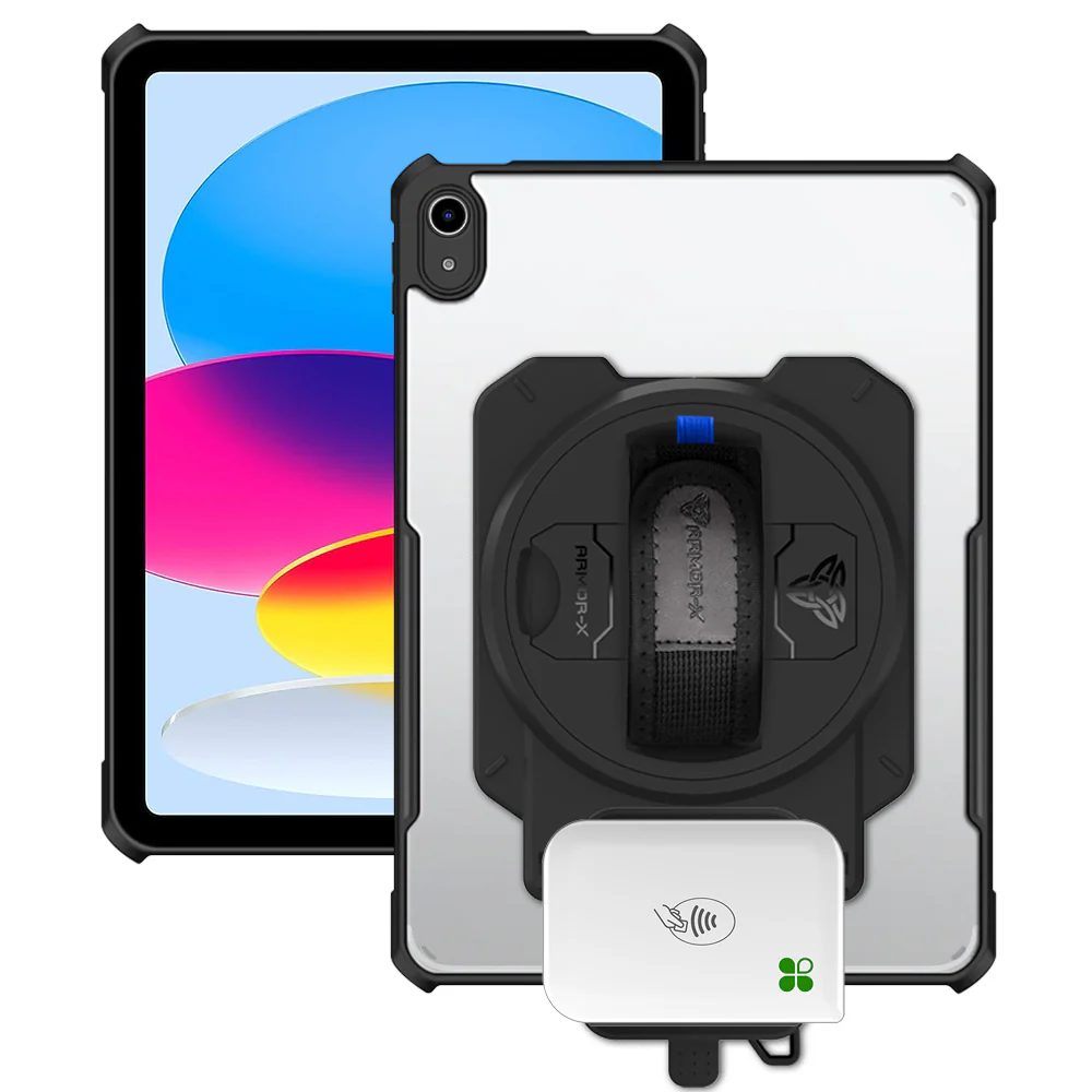 EX2-DAN-iPad-N5 | iPad 10.9 (10th Gen.) | Ultra Slim 4 Corner Anti-Impact Tablet Case With Clover Go Card Reader Holder