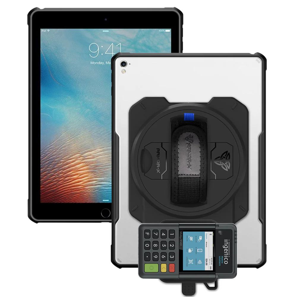 EX2-DAN-iPad-PR1 | iPad Air 2 | Ultra Slim 4 Corner Anti-Impact Tablet Case With Ingenico Moby 6500 Card Reader Holder