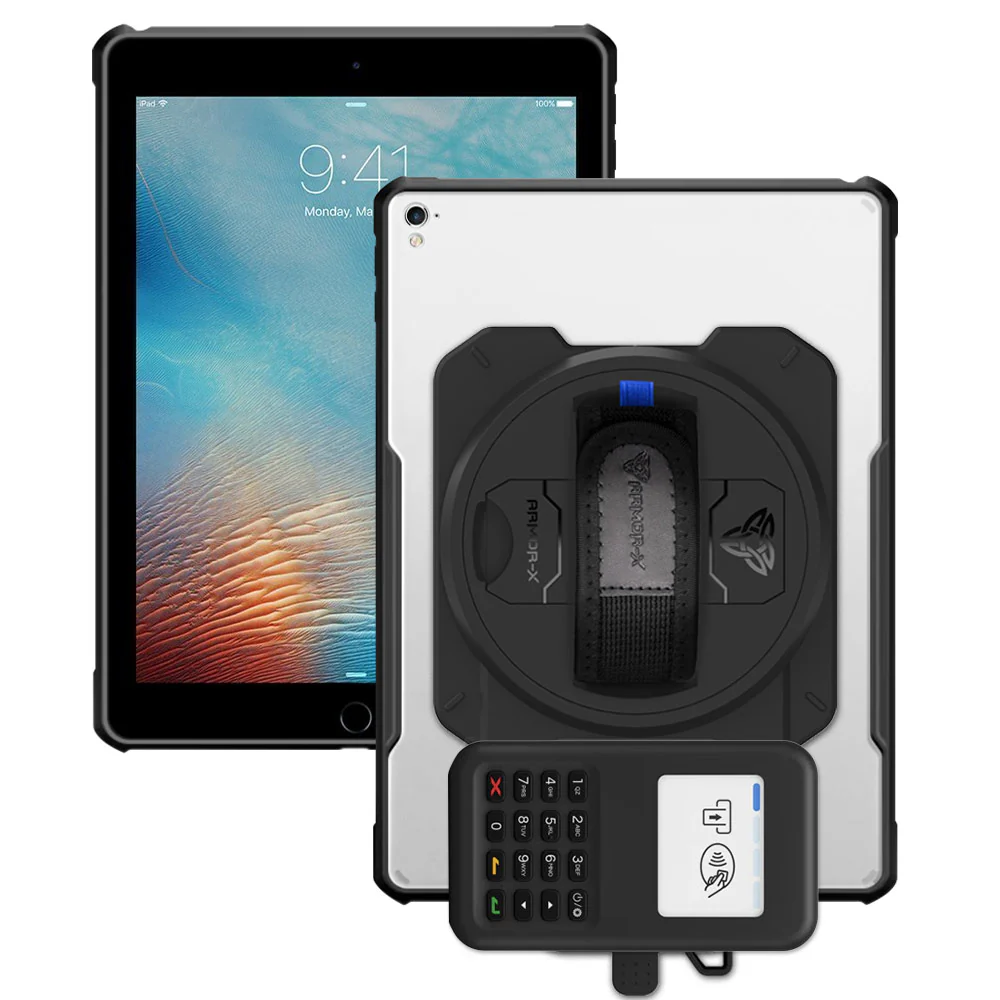 EX2-DAN-iPad-PR1 | iPad Pro 9.7 2016 | Ultra Slim 4 Corner Anti-Impact Tablet Case With Grafterr Go BBPOS WisePad 3 Card Reader Holder