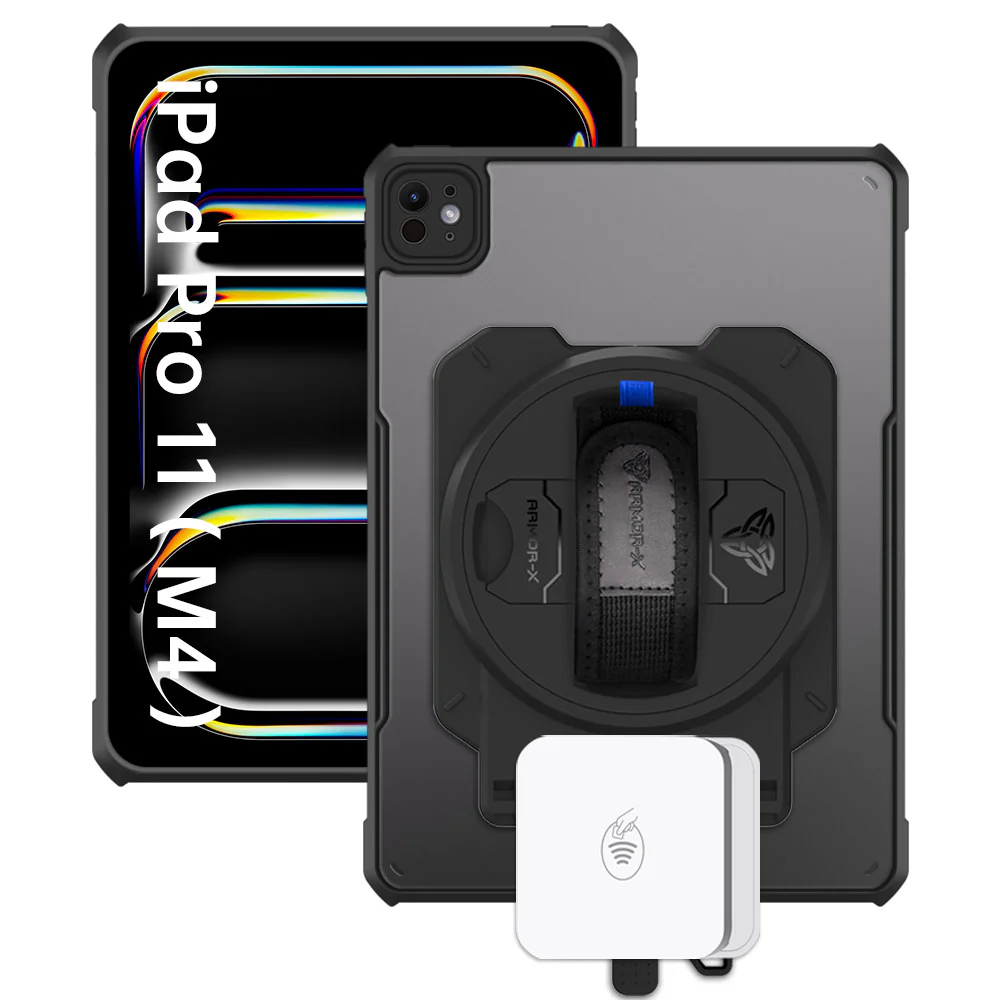 EX2-DAN-iPad-PR11 | iPad Pro 11 (M4) / (M5) | Ultra Slim 4 Corner Anti-Impact Tablet Case With Stripe Reader M2 Card Reader Holder Supports Apple Pencil Pro Wireless Charging