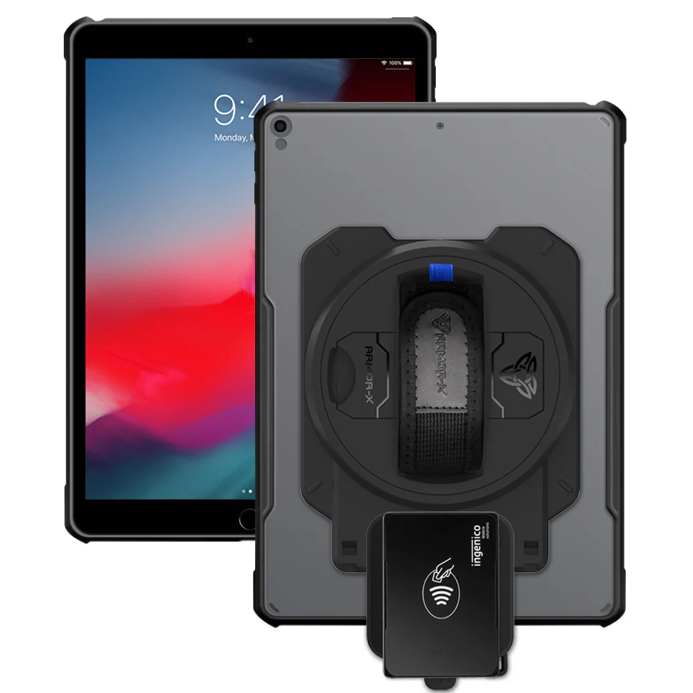 EX2-DAN-iPad-PR3 | iPad Air (3rd Gen.) 2019 | Ultra Slim 4 Corner Anti-Impact Tablet Case With Ingenico Moby 5500 Card Reader Holder