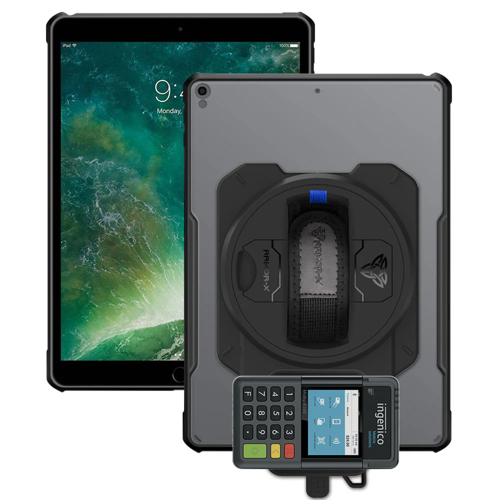EX2-DAN-iPad-PR3 | iPad Pro 10.5 2017 | Ultra Slim 4 Corner Anti-Impact Tablet Case With Ingenico Moby 6500 Card Reader Holder