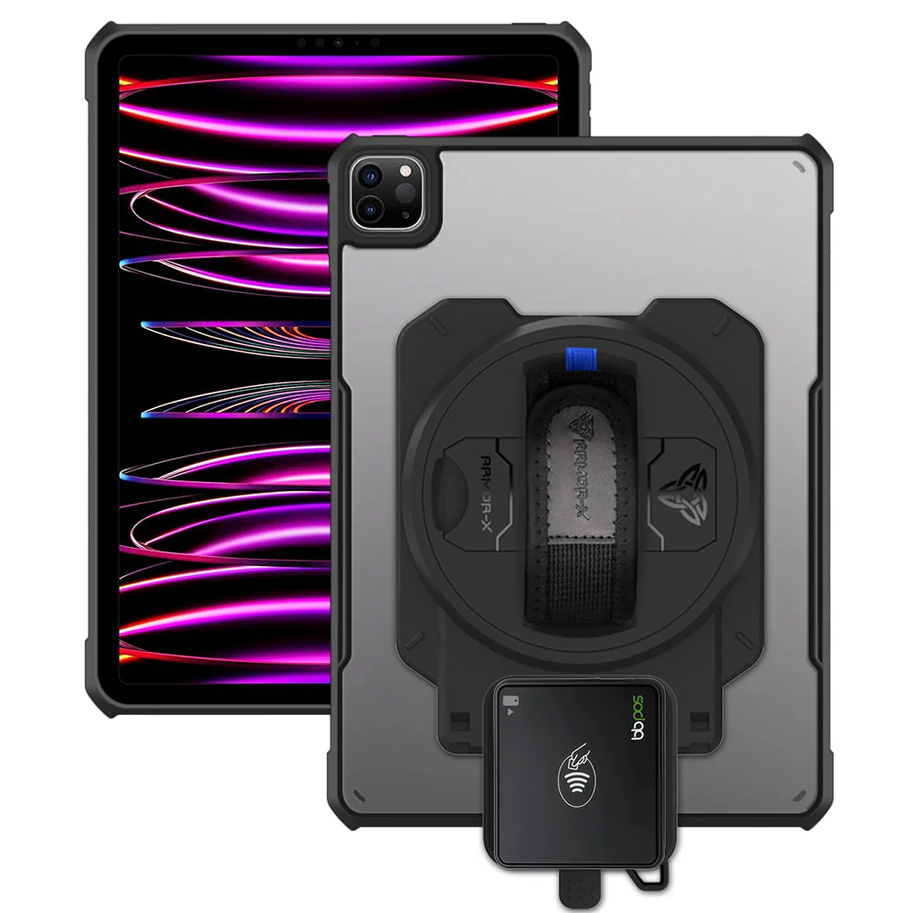 EX2-DAN-iPad-PR6 | iPad Pro 11 ( 1st / 2nd / 3rd / 4th Gen. ) 2018 / 2020 / 2021 / 2022 | Ultra Slim 4 Corner Anti-Impact Tablet Case With BBPOS Chipper 3X Card Reader Holder Supports Apple Pencil 2 Wireless Charging