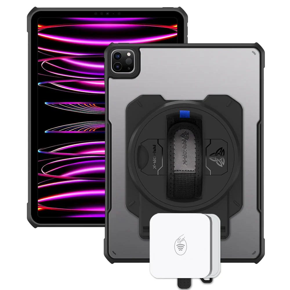 EX2-DAN-iPad-PR6 | iPad Pro 11 ( 1st / 2nd / 3rd / 4th Gen. ) 2018 / 2020 / 2021 / 2022 | Ultra Slim 4 Corner Anti-Impact Tablet Case With Stripe Reader M2 Card Reader Holder Supports Apple Pencil 2 Wireless Charging