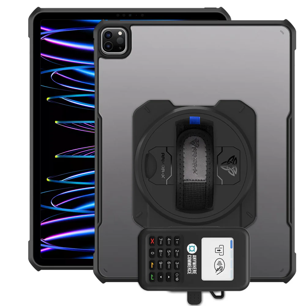 EX2-DAN-iPad-PR7 | iPad Pro 12.9 ( 3rd / 4th / 5th / 6th Gen. ) 2018 / 2020 / 2021 / 2022 | Ultra Slim 4 Corner Anti-Impact Tablet Case With AnywhereCommerce Nomad WP3 Credit Card Reader Holder Supports Apple Pencil 2 Wireless Charging