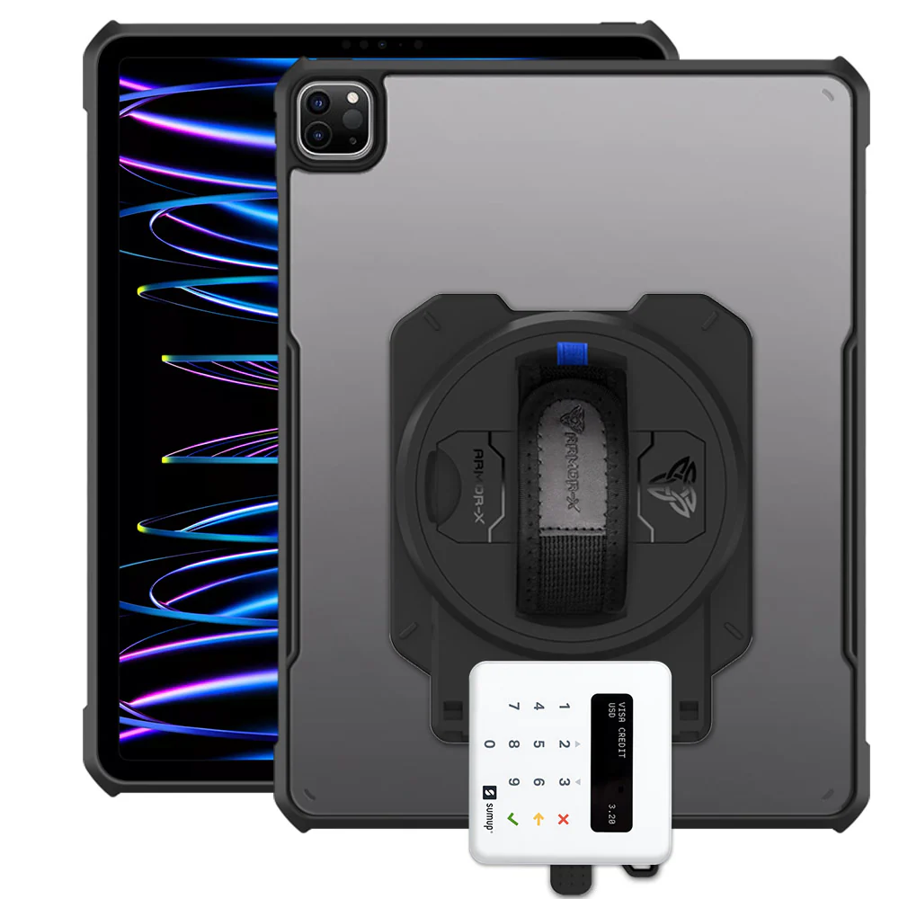 EX2-DAN-iPad-PR7 | iPad Pro 12.9 ( 3rd / 4th / 5th / 6th Gen. ) 2018 / 2020 / 2021 / 2022 | Ultra Slim 4 Corner Anti-Impact Tablet Case With Sumup Card Reader Holder Supports Apple Pencil 2 Wireless Charging