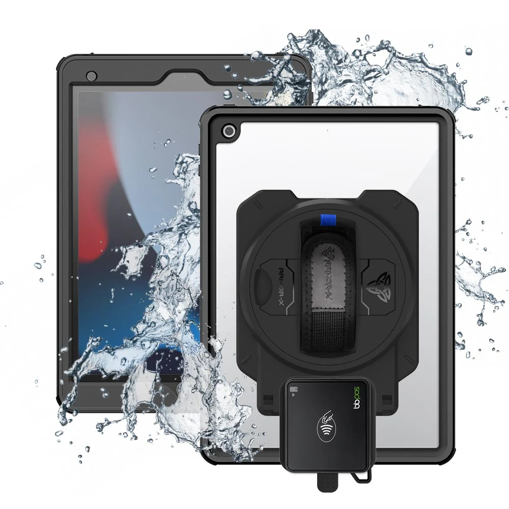 EX2-MAN-A10S | iPad 10.2 (7th & 8th & 9th Gen.) 2019 / 2020 / 2021 | IP68 Waterproof, Shock & Dust Proof Case With BBPOS Chipper 3X Card Reader Holder