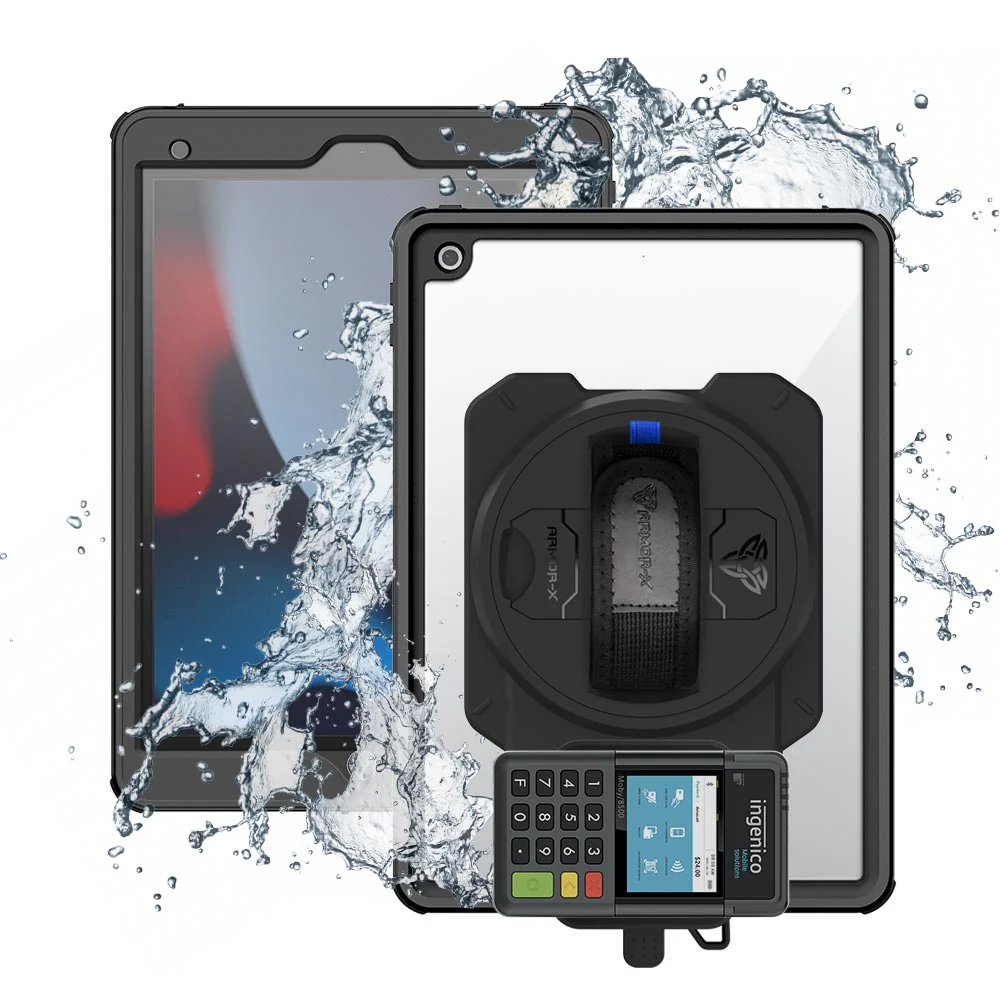 EX2-MAN-A10S | iPad 10.2 (7th & 8th & 9th Gen.) 2019 / 2020 / 2021 | IP68 Waterproof, Shock & Dust Proof Case With Ingenico Moby 6500 Card Reader Holder