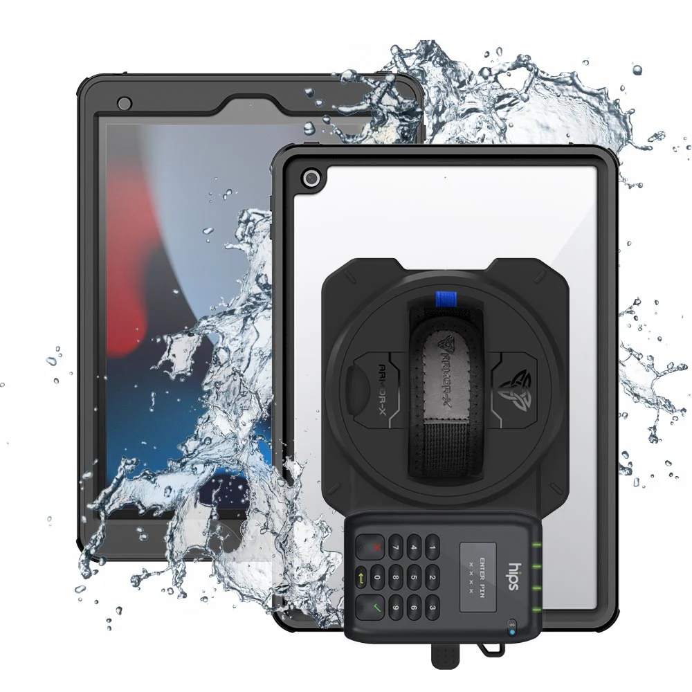 EX2-MAN-A10S | iPad 10.2 (7th & 8th & 9th Gen.) 2019 / 2020 / 2021 | IP68 Waterproof, Shock & Dust Proof Case With Miura's M010 Card Reader Holder