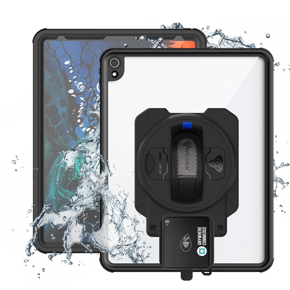 EX2-MAN-A11S | iPad Pro 12.9 ( 3rd Gen. ) 2018 | IP68 Waterproof, Shock & Dust Proof Case With AnywhereCommerce Walker C3X Credit Card Reader Holder
