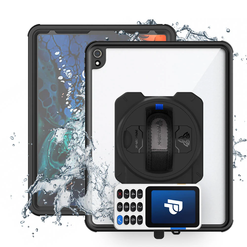 EX2-MAN-A11S | iPad Pro 12.9 ( 3rd Gen. ) 2018 | IP68 Waterproof, Shock & Dust Proof Case With PayPal Reader Zettle V3 Holder