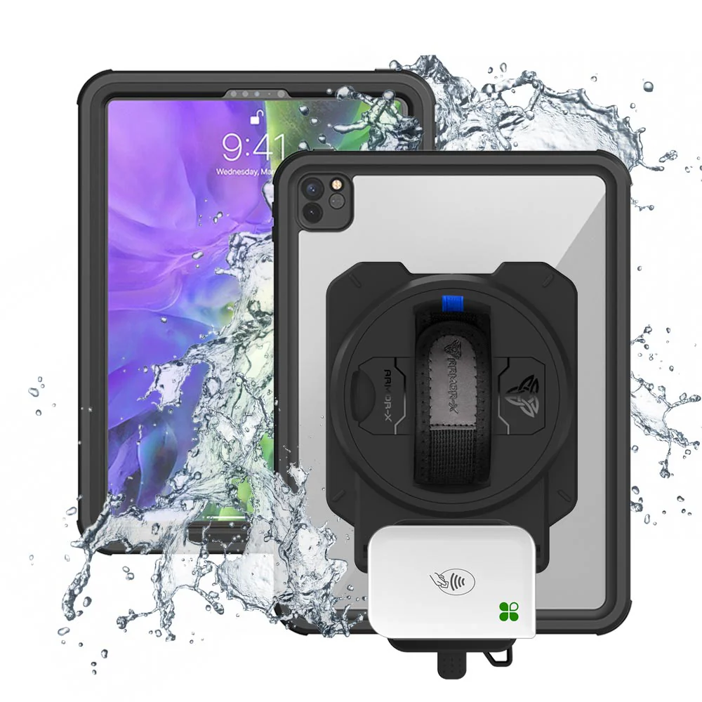 EX2-MAN-A12S | iPad Pro 11 ( 2nd Gen ) 2020 | IP68 Waterproof, Shock & Dust Proof Case With Clover Go Card Reader Holder