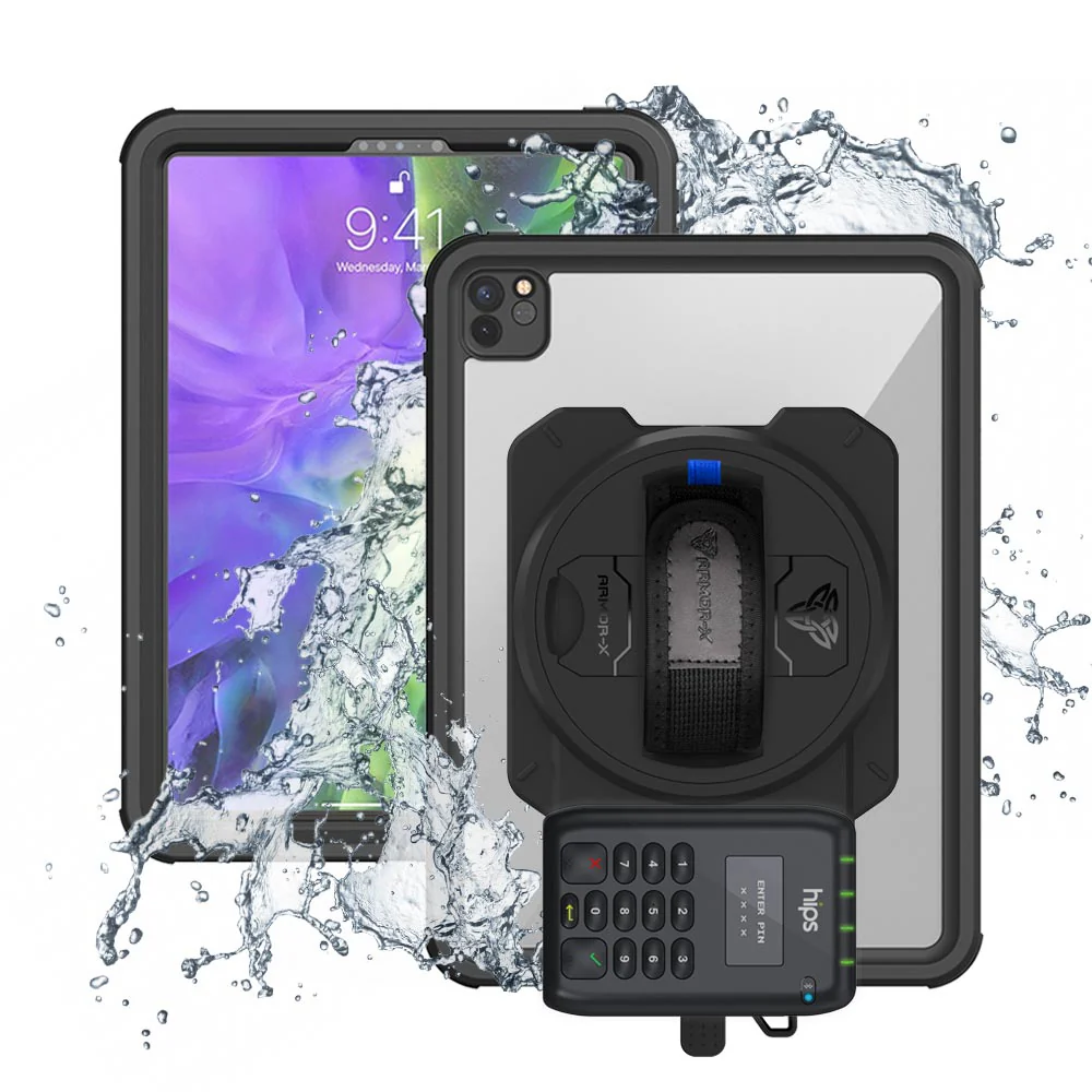 EX2-MAN-A12S | iPad Pro 11 ( 2nd Gen ) 2020 | IP68 Waterproof, Shock & Dust Proof Case With Miura's M010 Card Reader Holder