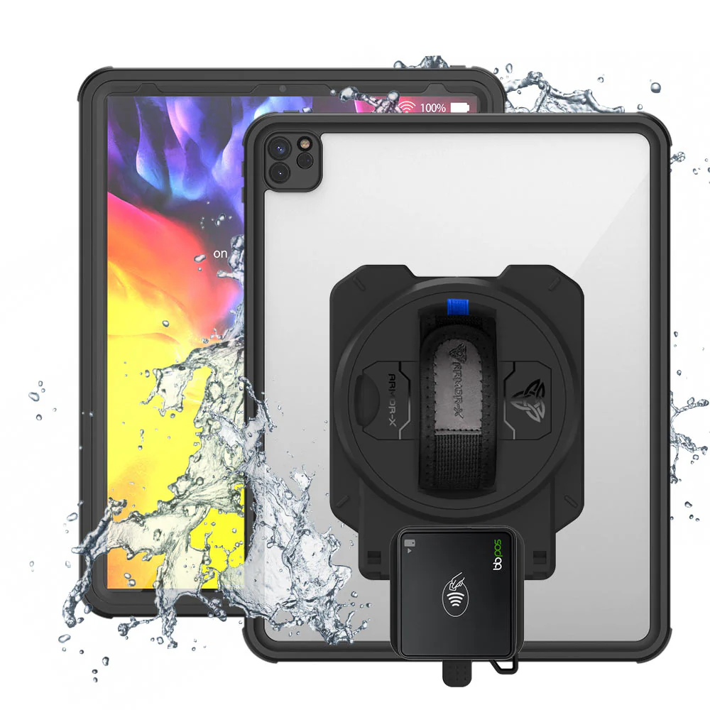 EX2-MAN-A13S | iPad Pro 12.9 ( 4th Gen ) 2020 | IP68 Waterproof, Shock & Dust Proof Case With BBPOS Chipper 3X Card Reader Holder