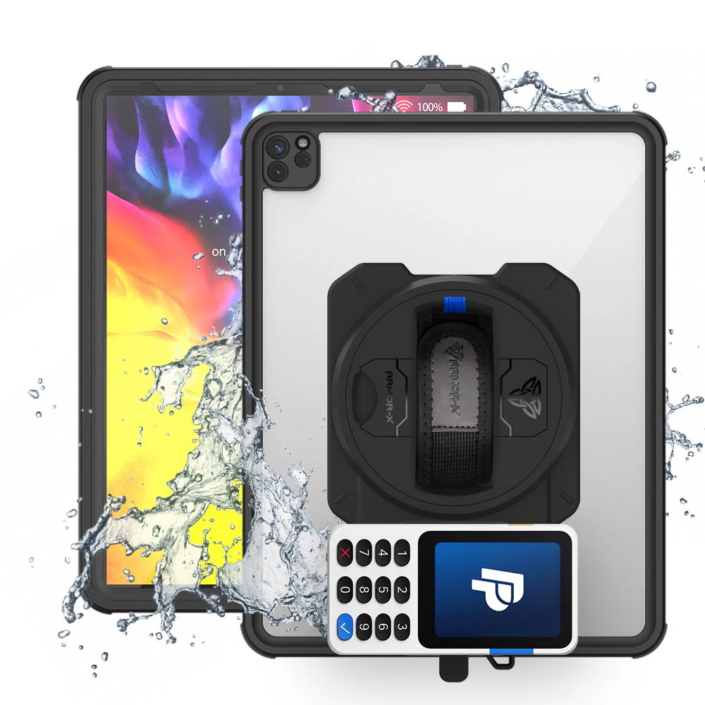 EX2-MAN-A13S | iPad Pro 12.9 ( 4th Gen ) 2020 | IP68 Waterproof, Shock & Dust Proof Case With PayPal Reader Zettle V3 Holder