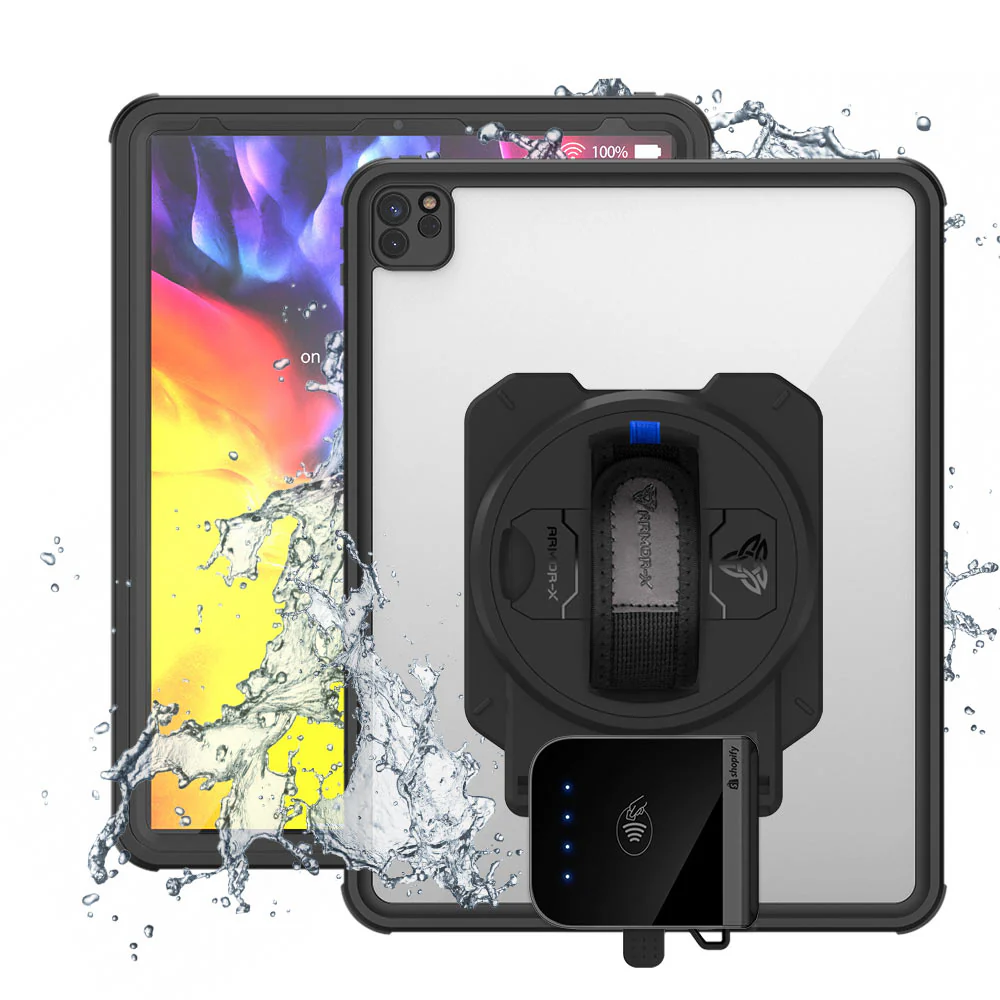 EX2-MAN-A13S | iPad Pro 12.9 ( 4th Gen ) 2020 | IP68 Waterproof, Shock & Dust Proof Case With Shopify Tap & Chip Card Reader Holder