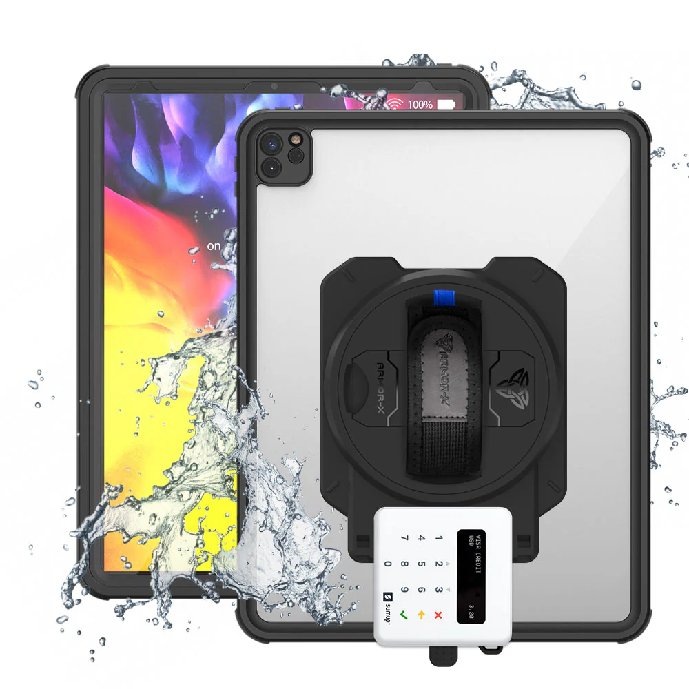 EX2-MAN-A13S | iPad Pro 12.9 ( 4th Gen ) 2020 | IP68 Waterproof, Shock & Dust Proof Case With Sumup Card Reader Holder