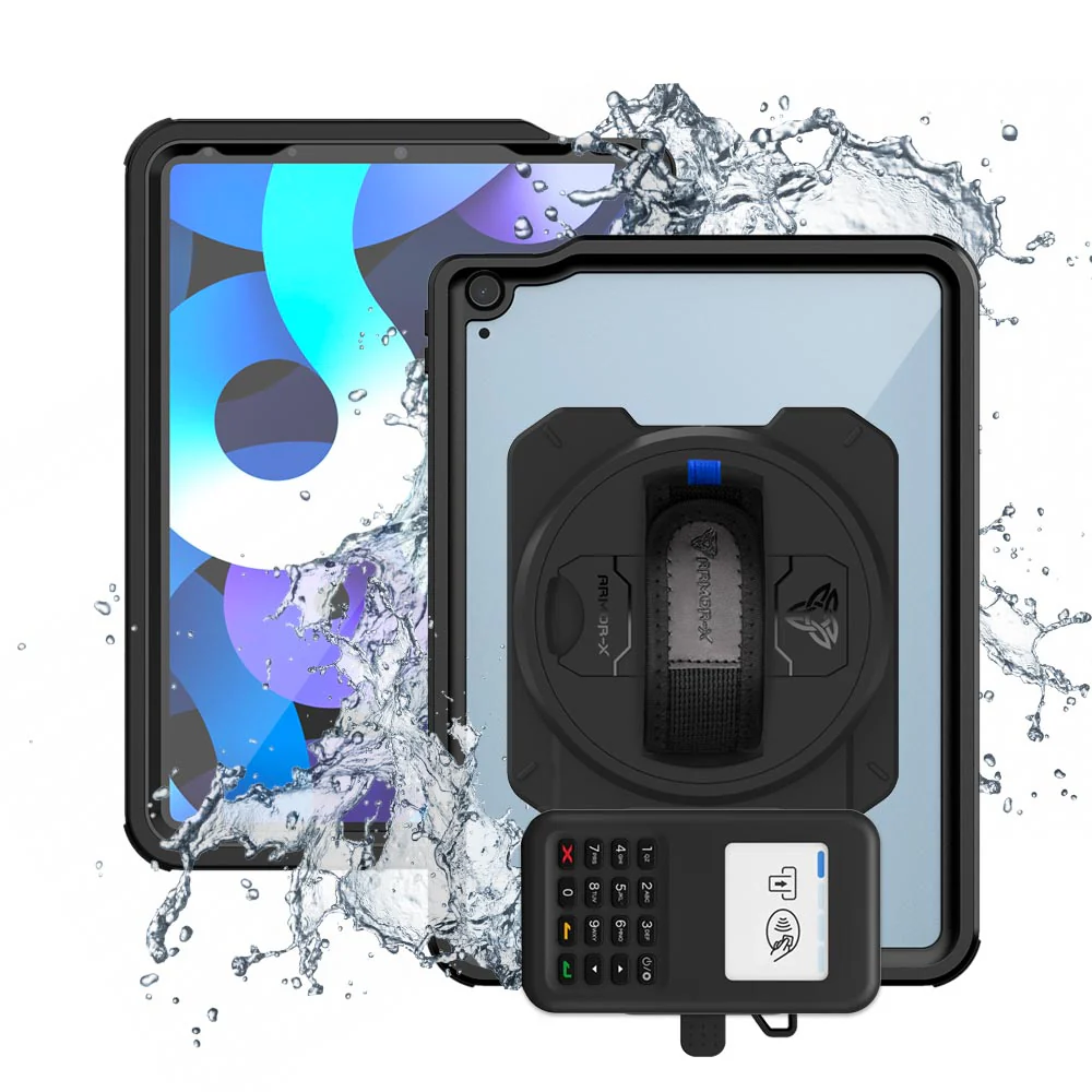 EX2-MAN-A14S | iPad Air 4 2020 / Air 5 2022 | IP68 Waterproof, Shock & Dust Proof Case With Grafterr Go BBPOS WisePad 3 Card Reader Holder