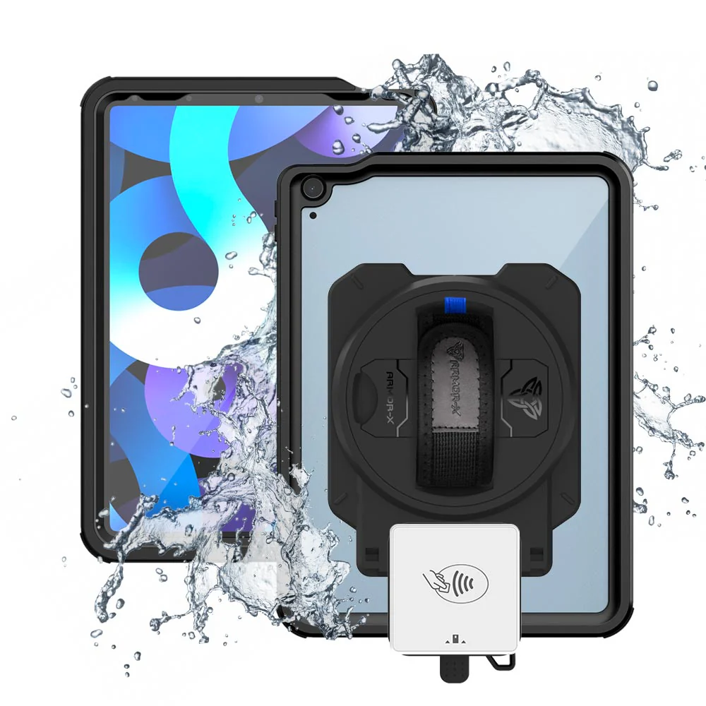 EX2-MAN-A14S | iPad Air 4 2020 / Air 5 2022 | IP68 Waterproof, Shock & Dust Proof Case With Payanywhere 3-in-1 Credit Card Reader Holder