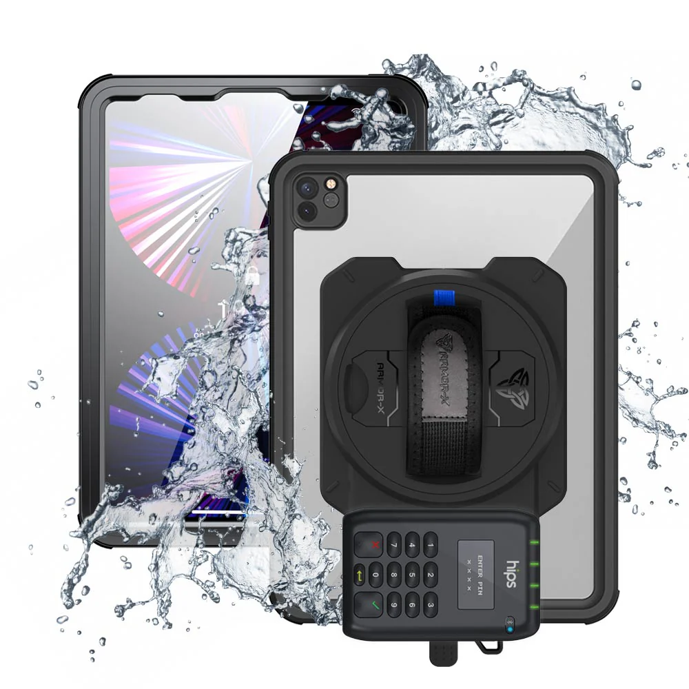 EX2-MAN-A15S | iPad Pro 11 ( 3rd / 4th Gen ) 2021 / 2022 | IP68 Waterproof, Shock & Dust Proof Case With Miura's M010 Card Reader Holder