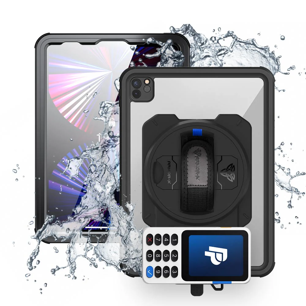 EX2-MAN-A15S | iPad Pro 11 ( 3rd / 4th Gen ) 2021 / 2022 | IP68 Waterproof, Shock & Dust Proof Case With PayPal Reader Zettle V3 Holder