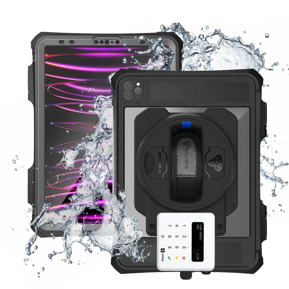 EX2-MAN-A15SPN | iPad Pro 11 ( 2nd / 3rd / 4th Gen. ) 2020 / 2021 / 2022 | IP68 Waterproof, Shock & Dust Proof Case With Sumup Card Reader Holder & Pencil Holder Supports Apple Pencil 2 Wireless Charging
