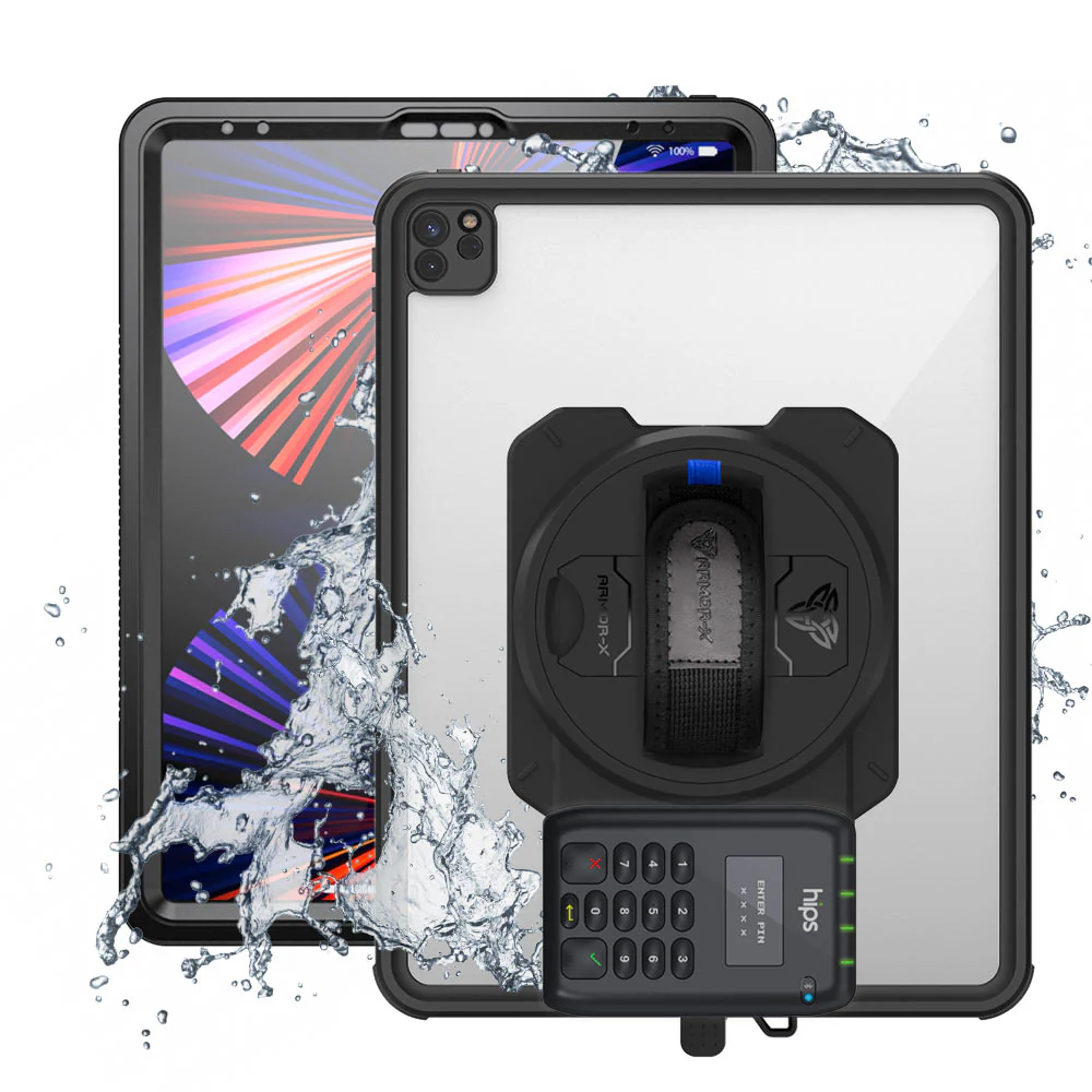 EX2-MAN-A17S | iPad Pro 12.9 ( 5th / 6th Gen ) 2021 / 2022 | IP68 Waterproof, Shock & Dust Proof Case With Miura's M010 Card Reader Holder