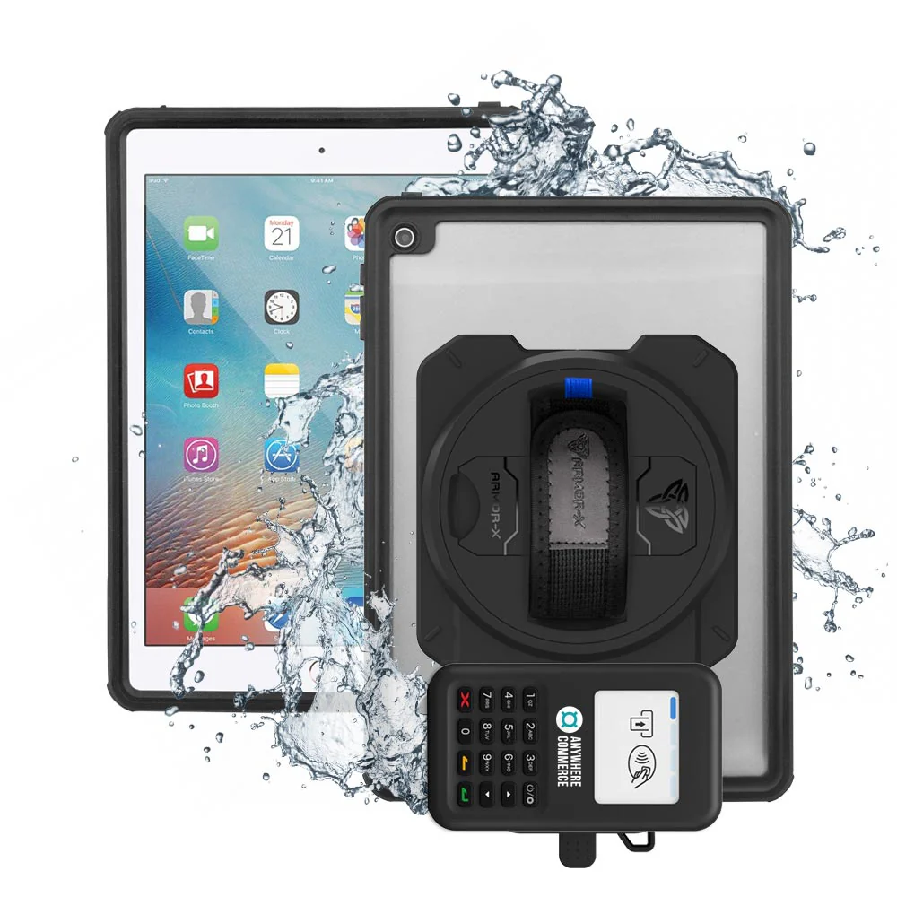 EX2-MAN-A6S | iPad Air 2 | IP68 Waterproof, Shock & Dust Proof Case With AnywhereCommerce Nomad WP3 Credit Card Reader Holder