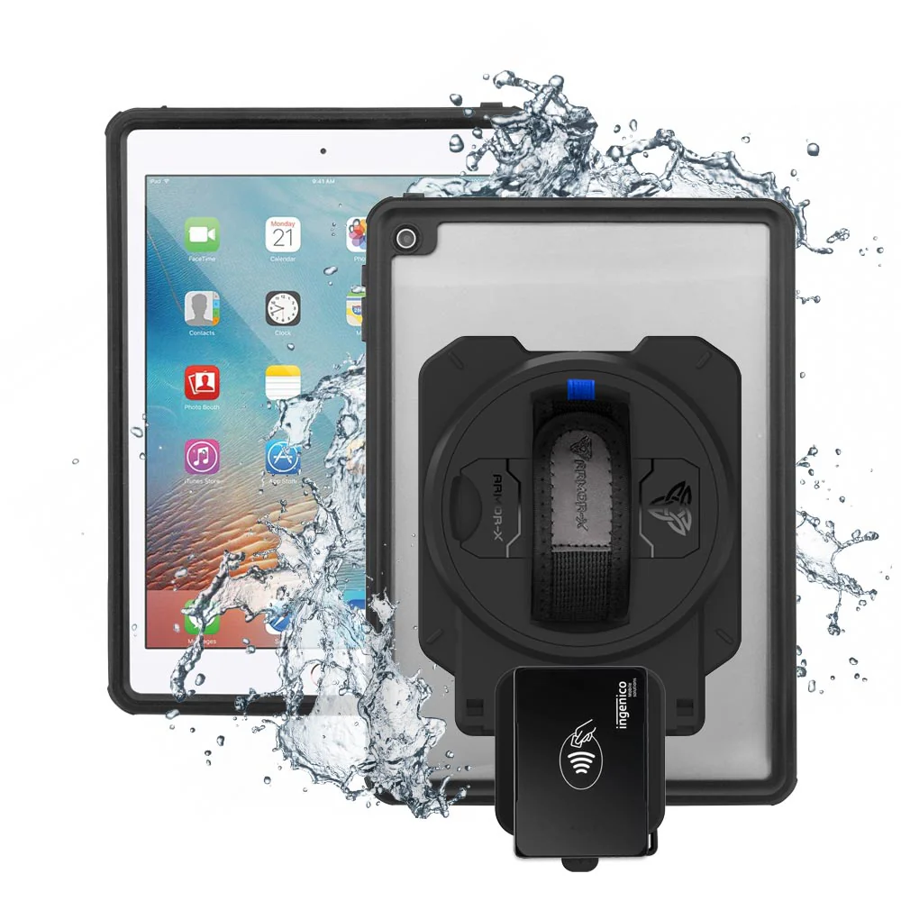 EX2-MAN-A6S | iPad Air 2 | IP68 Waterproof, Shock & Dust Proof Case With Ingenico Moby 5500 Card Reader Holder
