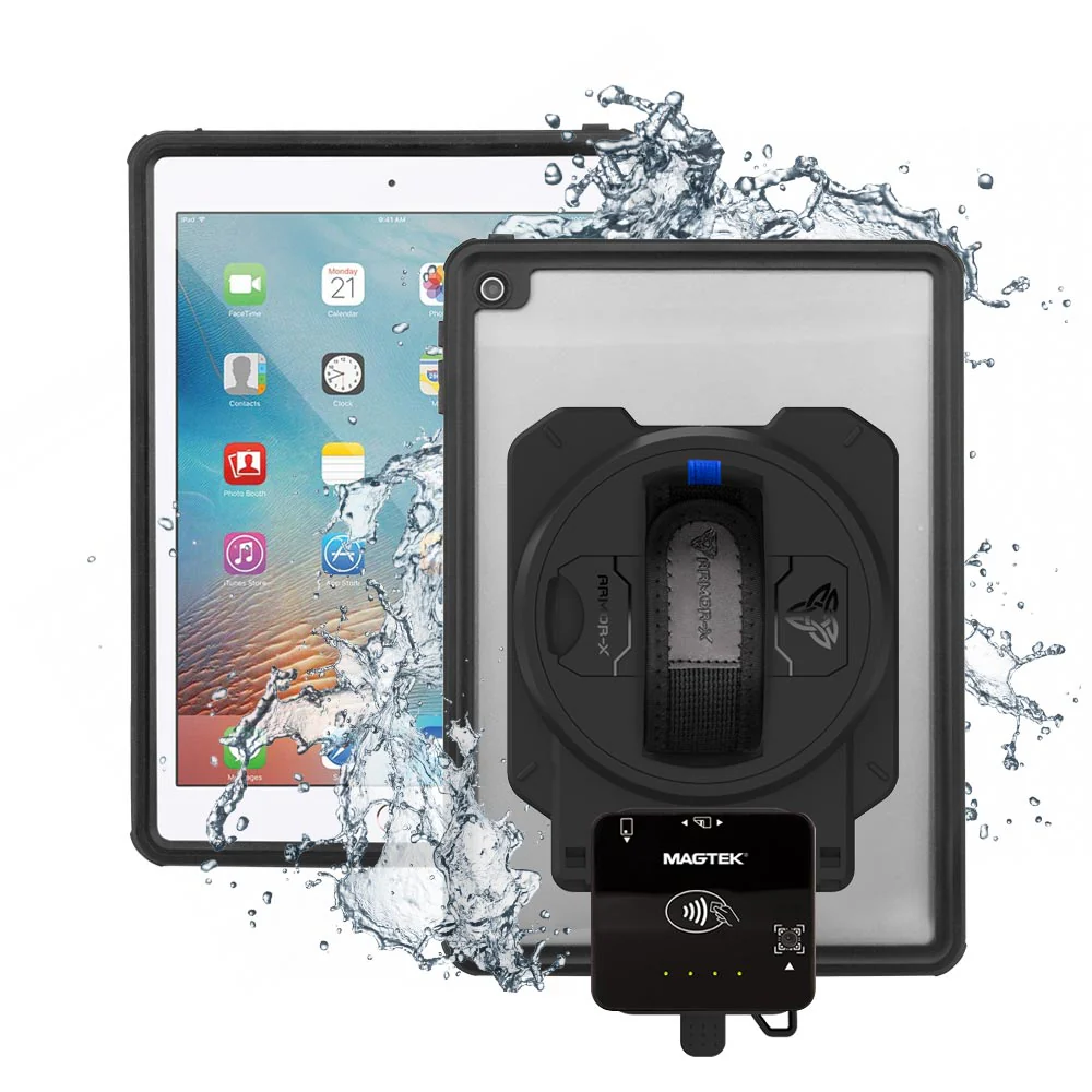 EX2-MAN-A6S | iPad Air 2 | IP68 Waterproof, Shock & Dust Proof Case With Magtek DynaFlex II Go Card Reader Holder