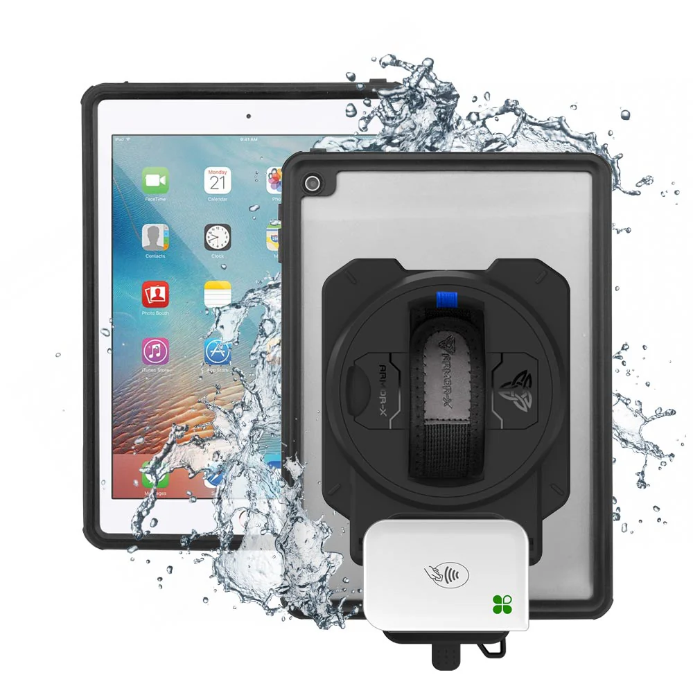 EX2-MAN-A6S | iPad Pro 9.7 2016 | IP68 Waterproof, Shock & Dust Proof Case With Clover Go Card Reader Holder