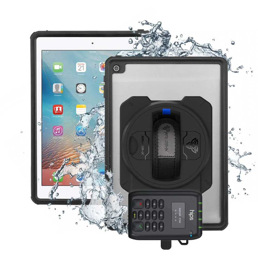 EX2-MAN-A6S | iPad Pro 9.7 2016 | IP68 Waterproof, Shock & Dust Proof Case With Miura's M010 Card Reader Holder