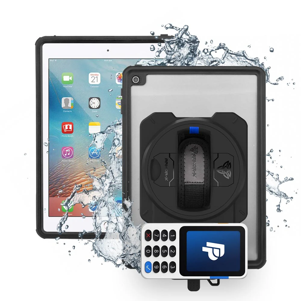 EX2-MAN-A6S | iPad Pro 9.7 2016 | IP68 Waterproof, Shock & Dust Proof Case With PayPal Reader Zettle V3 Holder