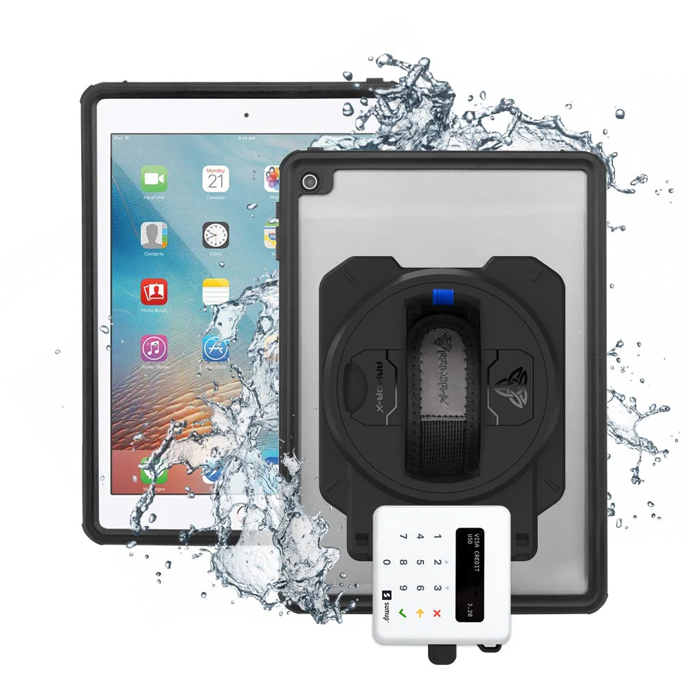EX2-MAN-A6S | iPad Pro 9.7 2016 | IP68 Waterproof, Shock & Dust Proof Case With Sumup Card Reader Holder