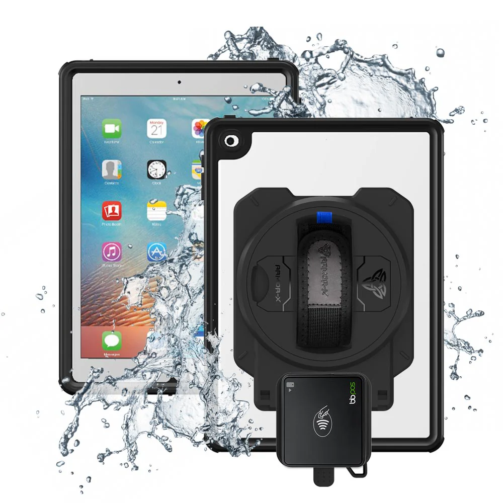 EX2-MAN-A7S | iPad 9.7 ( 5th / 6th Gen. ) 2017 / 2018 | IP68 Waterproof, Shock & Dust Proof Case With BBPOS Chipper 3X Card Reader Holder
