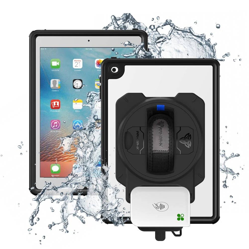 EX2-MAN-A7S | iPad 9.7 ( 5th / 6th Gen. ) 2017 / 2018 | IP68 Waterproof, Shock & Dust Proof Case With Clover Go Card Reader Holder