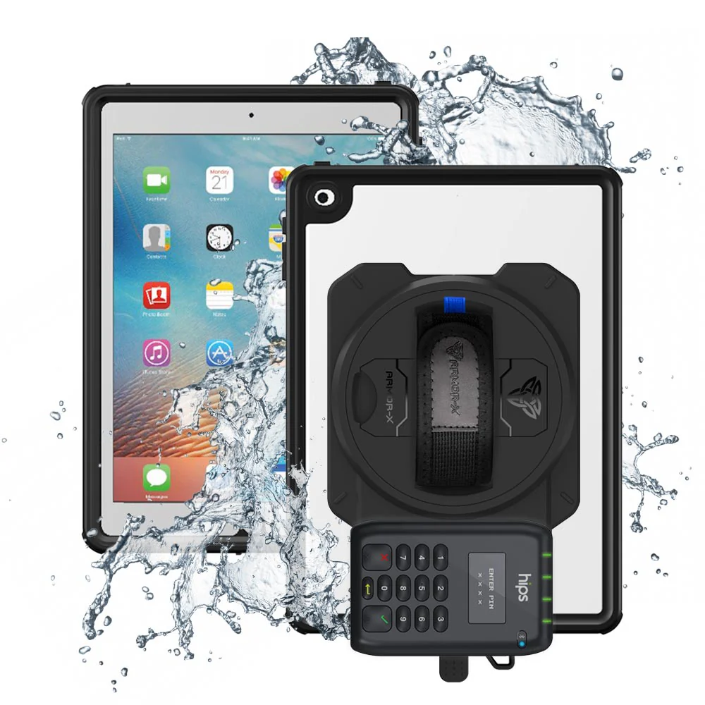 EX2-MAN-A7S | iPad 9.7 ( 5th / 6th Gen. ) 2017 / 2018 | IP68 Waterproof, Shock & Dust Proof Case With Miura's M010 Card Reader Holder