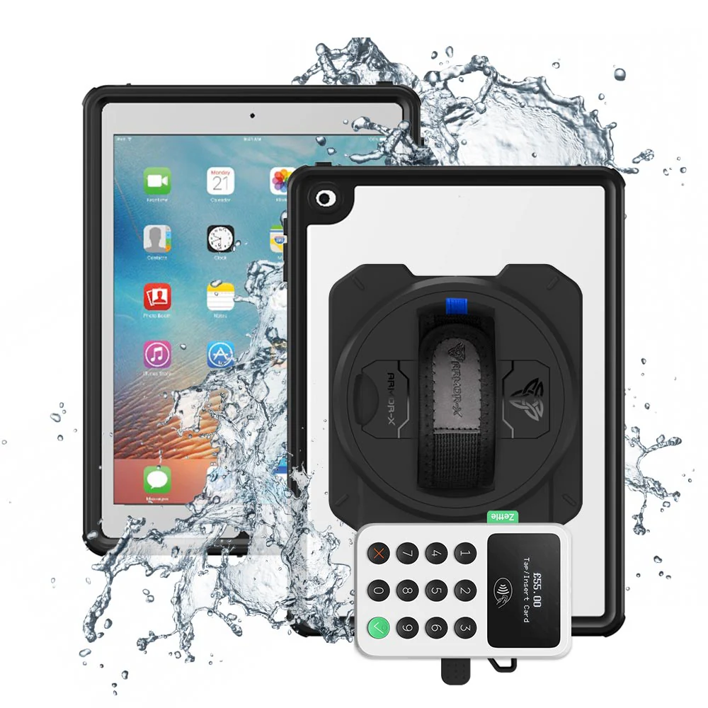 EX2-MAN-A7S | iPad 9.7 ( 5th / 6th Gen. ) 2017 / 2018 | IP68 Waterproof, Shock & Dust Proof Case With PayPal Zettle Card Reader 2 Holder