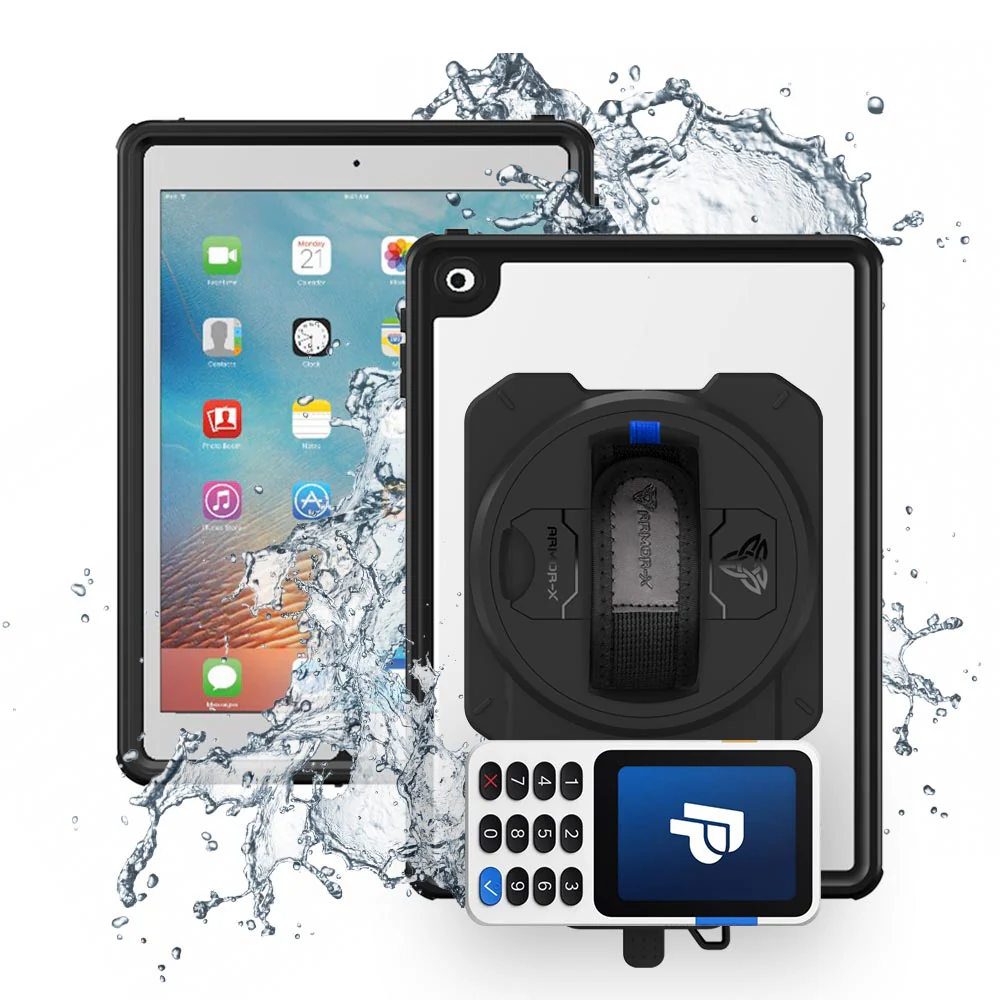 EX2-MAN-A7S | iPad 9.7 ( 5th / 6th Gen. ) 2017 / 2018 | IP68 Waterproof, Shock & Dust Proof Case With PayPal Reader Zettle V3 Holder