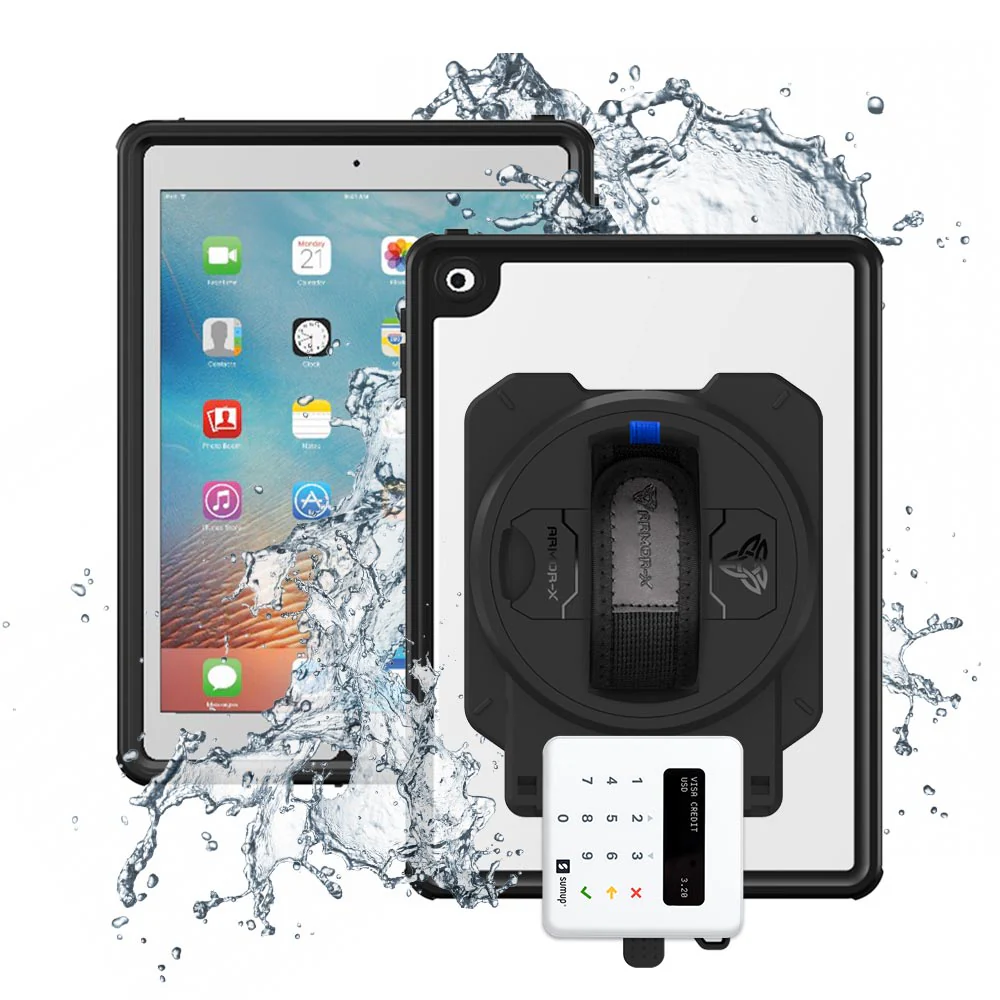 EX2-MAN-A7S | iPad 9.7 ( 5th / 6th Gen. ) 2017 / 2018 | IP68 Waterproof, Shock & Dust Proof Case With Sumup Card Reader Holder