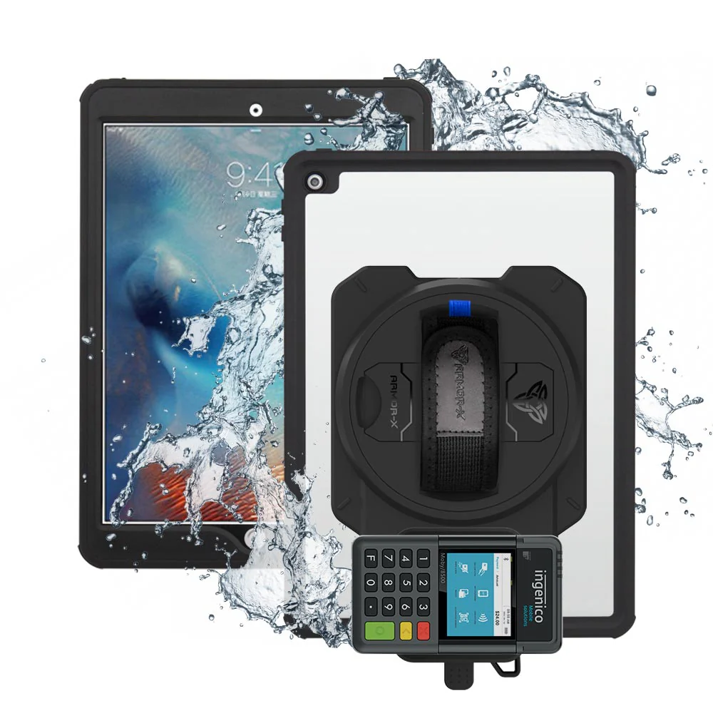 EX2-MAN-A8S | iPad Pro 10.5 2017 | IP68 Waterproof, Shock & Dust Proof Case With Ingenico Moby 6500 Card Reader Holder