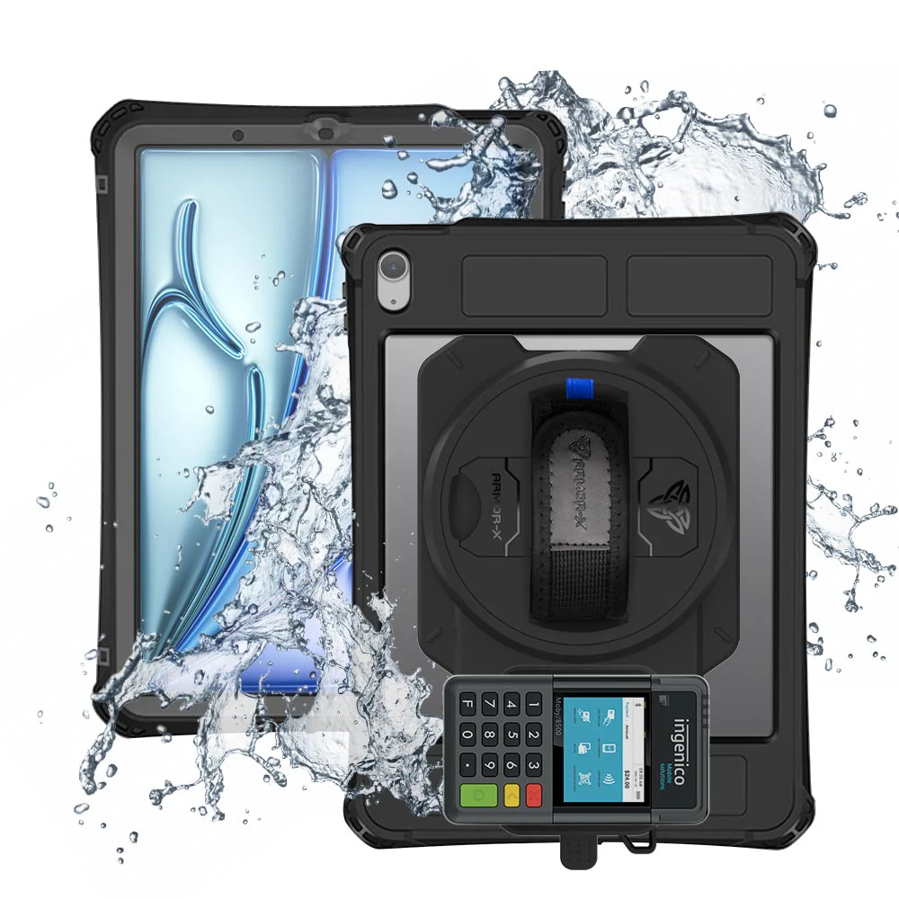 EX2-MAN-iPad-A5PN | iPad Air 11 (M2) / (M3) | IP68 Waterproof, Shock & Dust Proof Case With Ingenico Moby 6500 Card Reader Holder Supports Apple Pencil Pro Wireless Charging