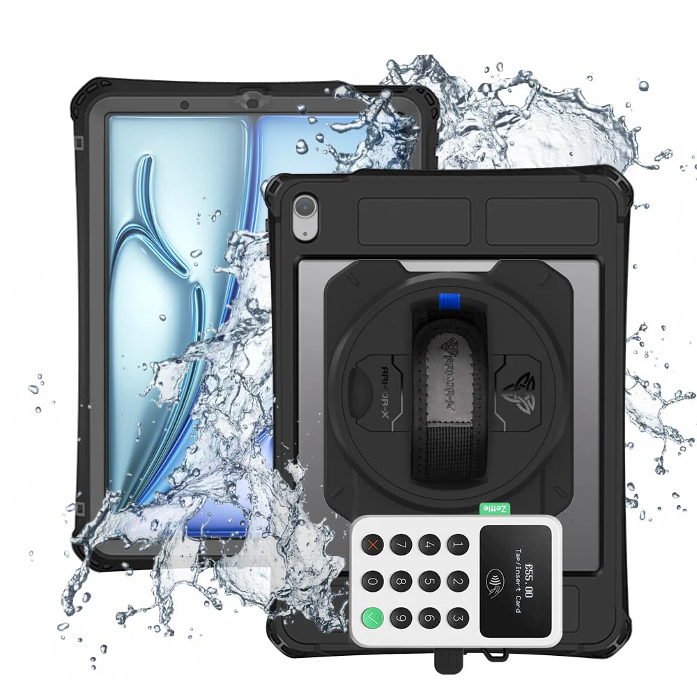 EX2-MAN-iPad-A5PN | iPad Air 11 (M2) / (M3) | IP68 Waterproof, Shock & Dust Proof Case With PayPal Zettle Card Reader 2 Holder Supports Apple Pencil Pro Wireless Charging