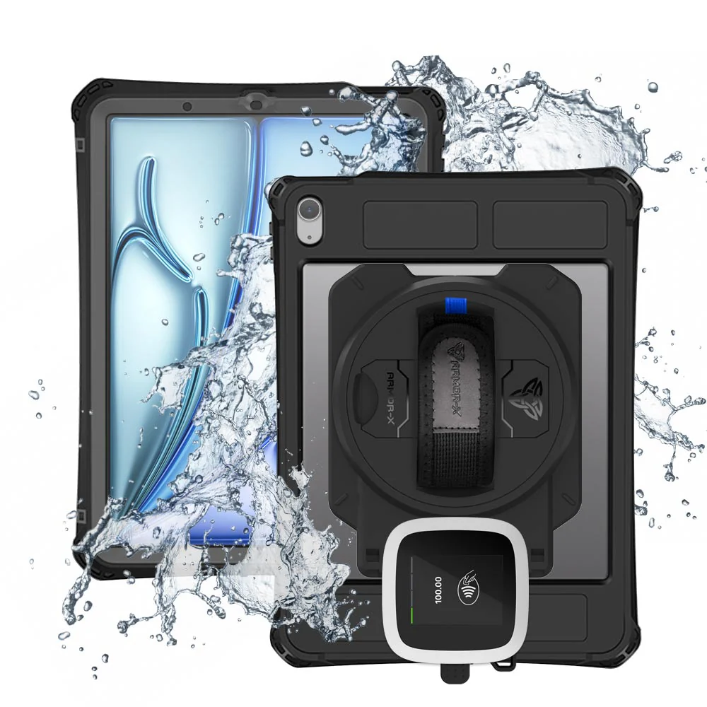 EX2-MAN-iPad-A5PN | iPad Air 11 (M2) / (M3) | IP68 Waterproof, Shock & Dust Proof Case With Revolut Card Reader Holder Supports Apple Pencil Pro Wireless Charging